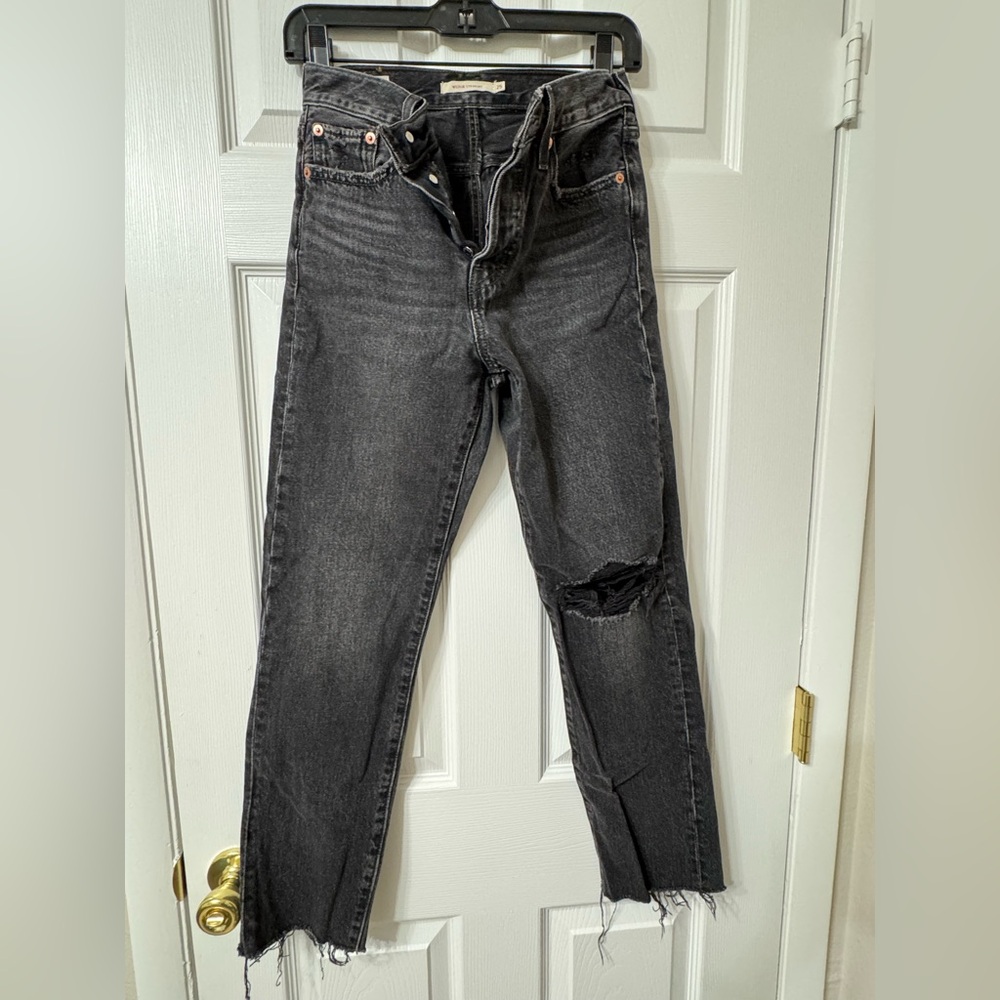 Levi's Black Straight Leg Jeans with Distressed Knee